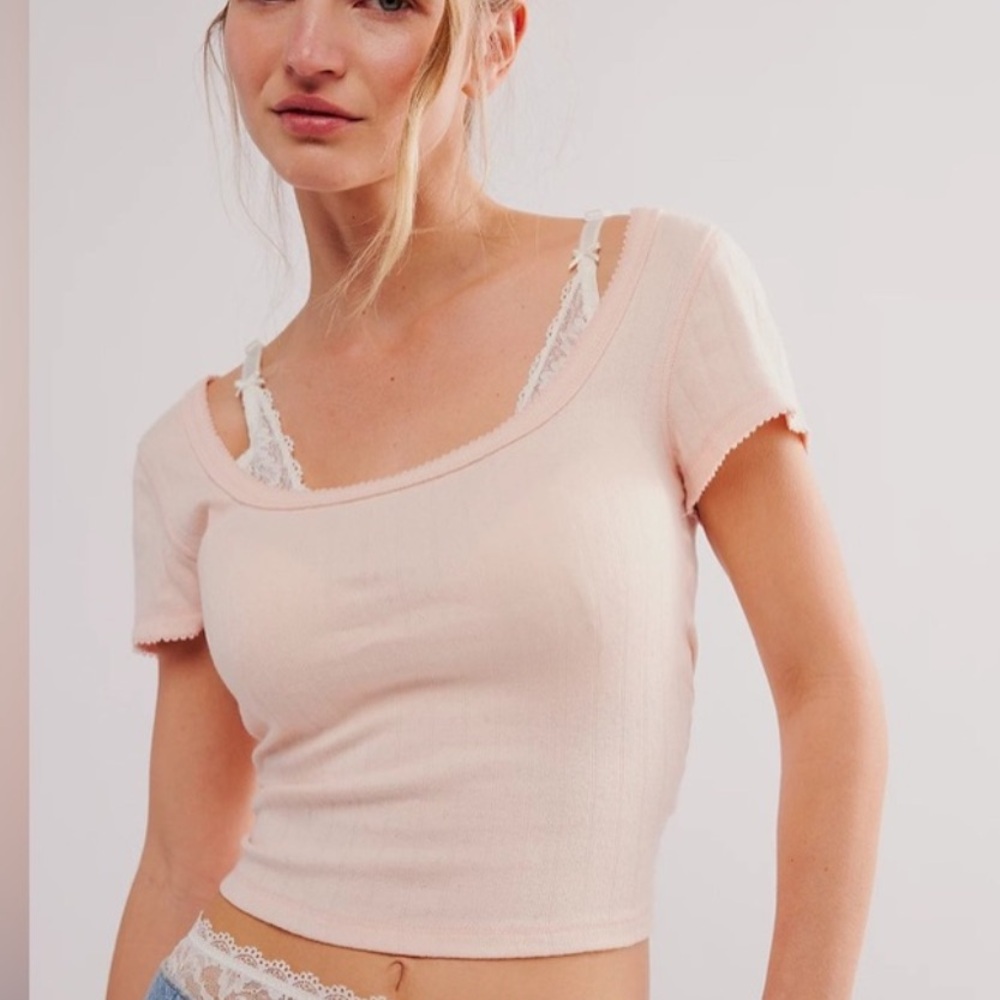 Free People Blush Pink Pointelle Top